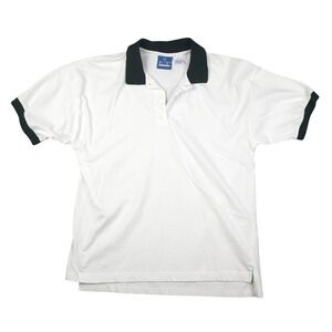 EP Pro Mens Large White Cotton Polo Shirt Forest Green Trim Vintage 90s Preppy